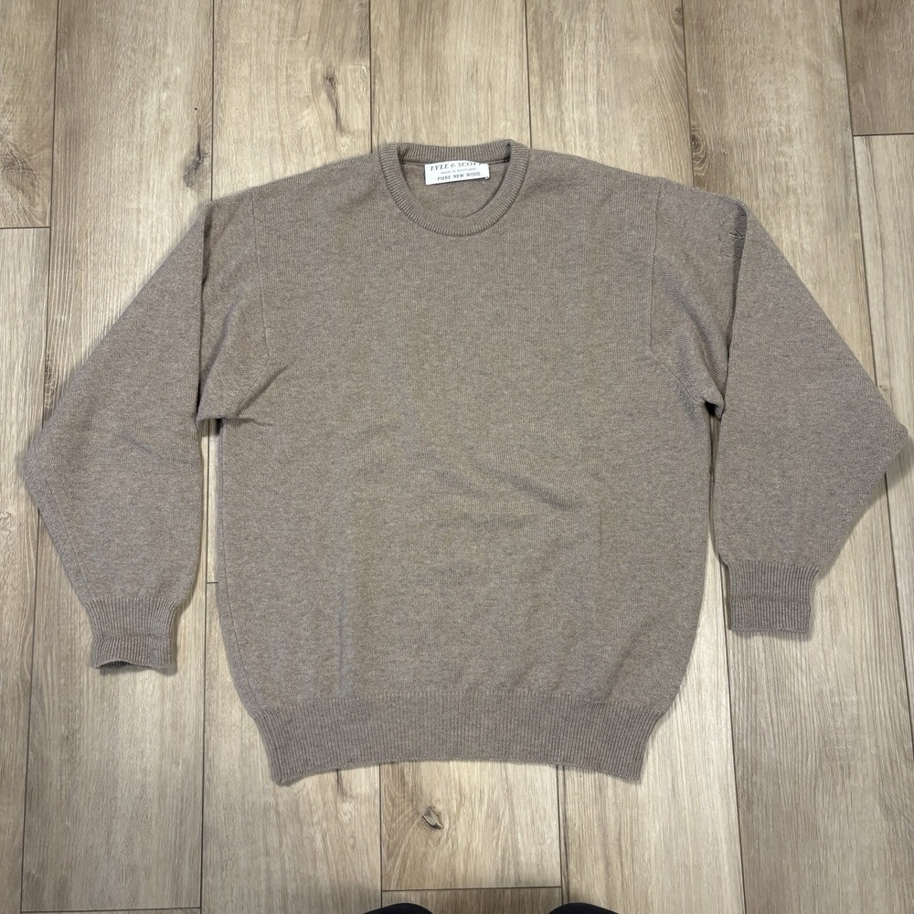 Lyle & Scott Pullover Sweater Wool Men's Beige Tan Crewneck Long Sleeve Knit